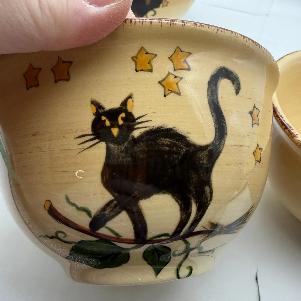 Tabletops Lifestyles Wicked Hollow Halloween Bowls Set 4 Dario Farrucci Cat Bat
